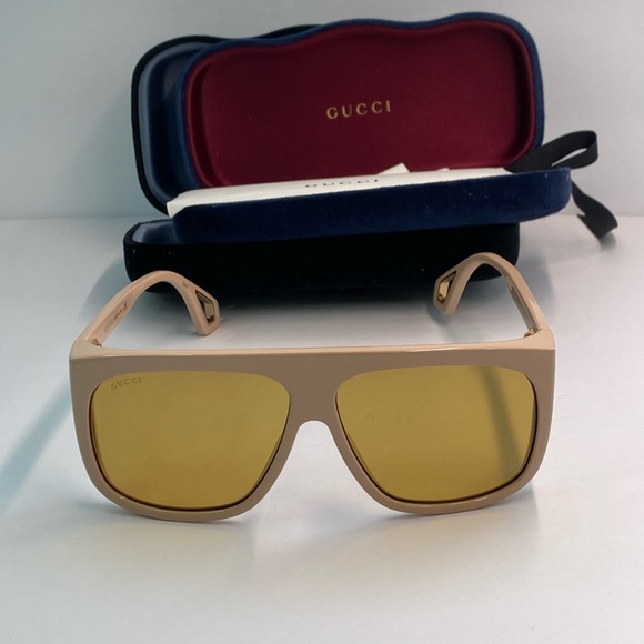 💯- New Authentic Gucci Gucci Beige GG0467S 005 Rectangular Sunglasses - Picture 7 of 15